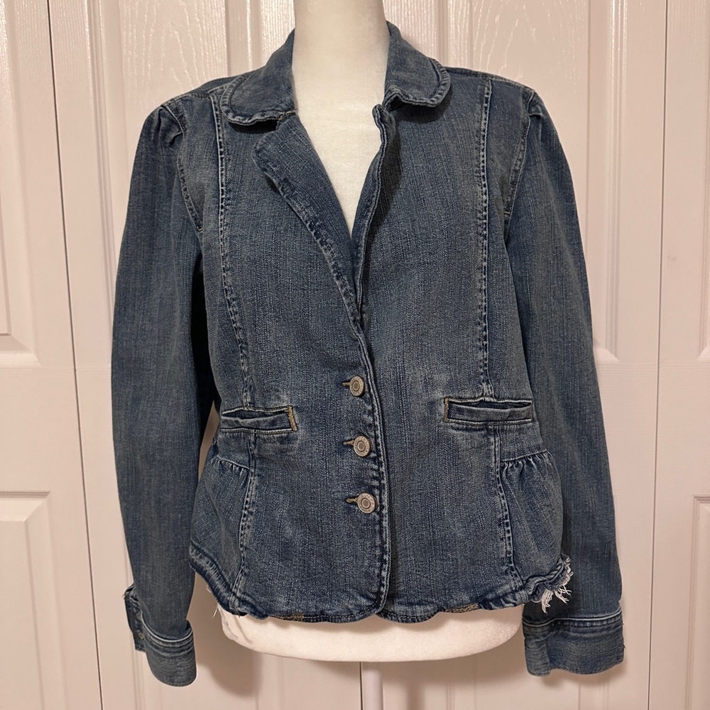 Maurices Vintage 90s Ruffled Denim Jean Jacket size Lg